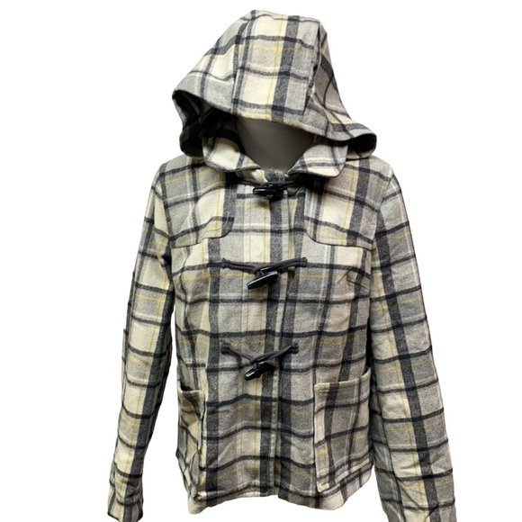 Old Navy Plaid Hooded Tiger Tooth Buttons Wool Jacket - Picture 5 of 8